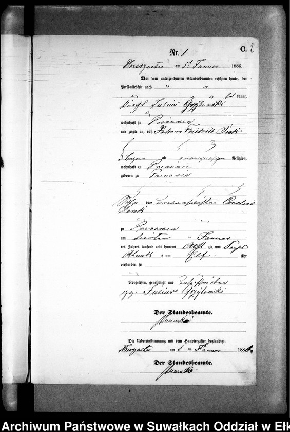 image.from.unit.number "Sterbe-Neben-Register des Preussischen Standes-Amtes Prinowen Kreis Angerburg"