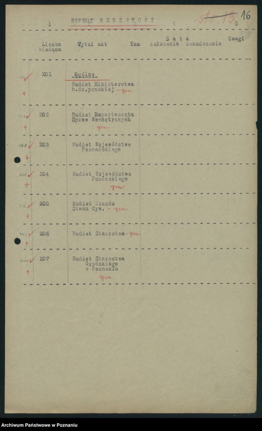 Obraz 18 z jednostki "Wykaz akt Departamentu V [Spraw Wewnętrznych] Ministerstwa Byłej Dzielnicy Pruskiej w Poznaniu [przekazanych do Archiwum Państwowego w Poznaniu]"