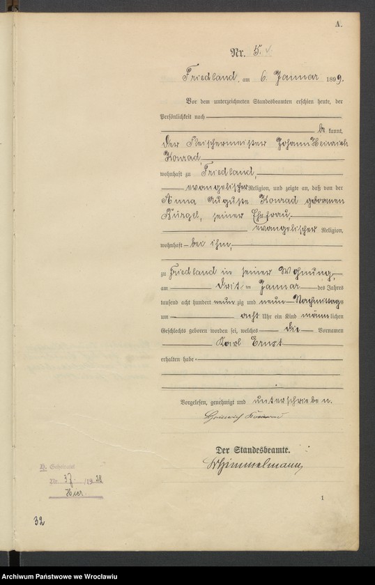 image.from.unit.number "Księga urodzeń USC Mieroszów (Friedland) 1899"