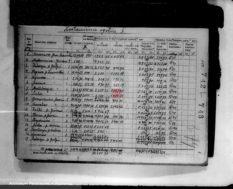 Obraz 5 z jednostki "Obciążenia rachunku nabywców parcel za szacunki /osady markowe/"