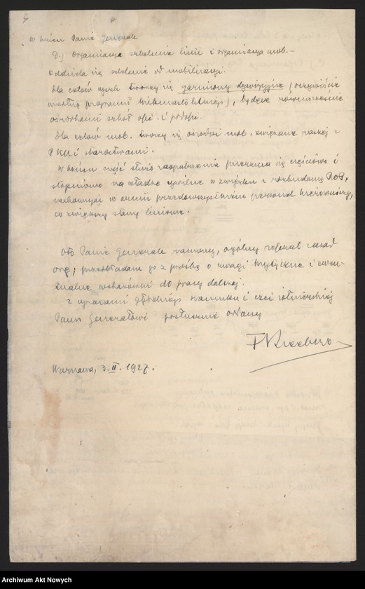 image.from.unit.number "Kleeberg Franciszek, generał. Projekt organizacji naczelnych władz wojskowych. Życzenia."