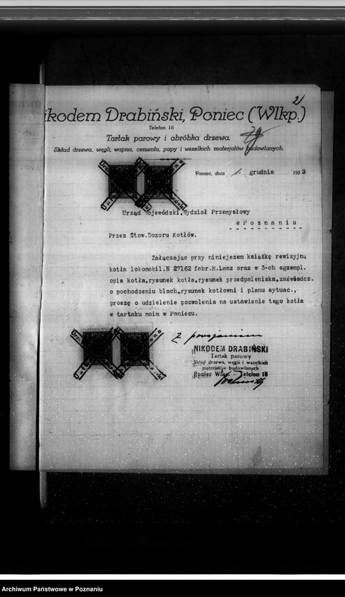 Obraz 6 z jednostki "Tartak w Poniecu pow. gostyński, własność H. Drobiński nr woj. kotła 2497"