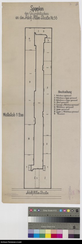 Obraz 1 z jednostki "Lageplan des Gründstückes an der Adolf Hitler Strasse Nr 56 in Litzmannstadt"