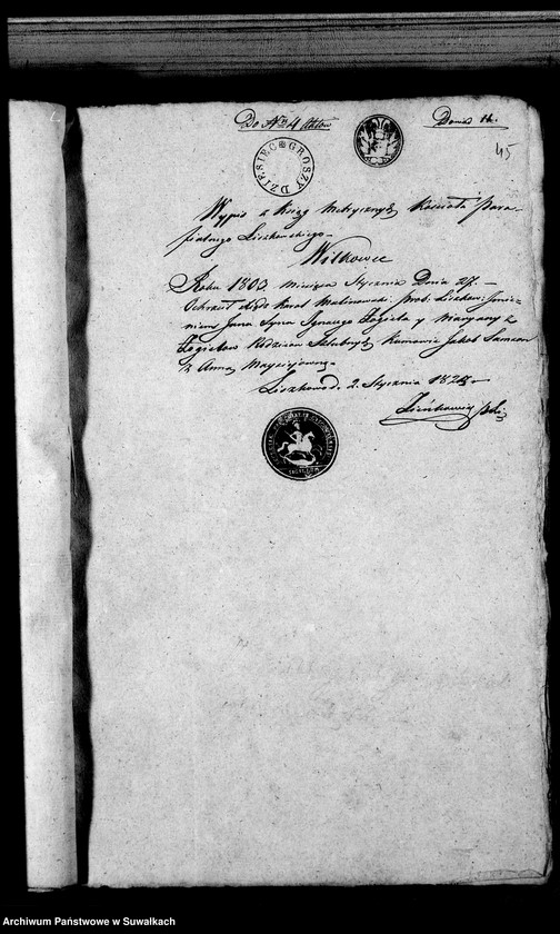 Obraz 16 z jednostki "Liszkowie dowody do aktów ślubnych urzędnika stanu cywilnego z całego roku 1825"