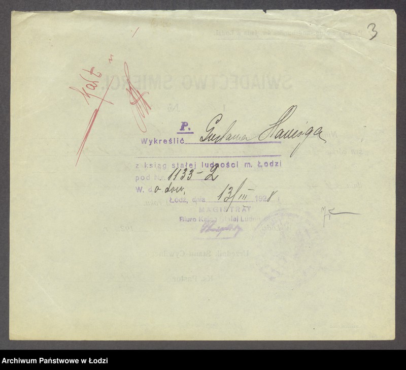 Obraz 5 z jednostki "Dowody metrykalne stałych mieszkańców m. Łodzi nr domu 1133-1133b"