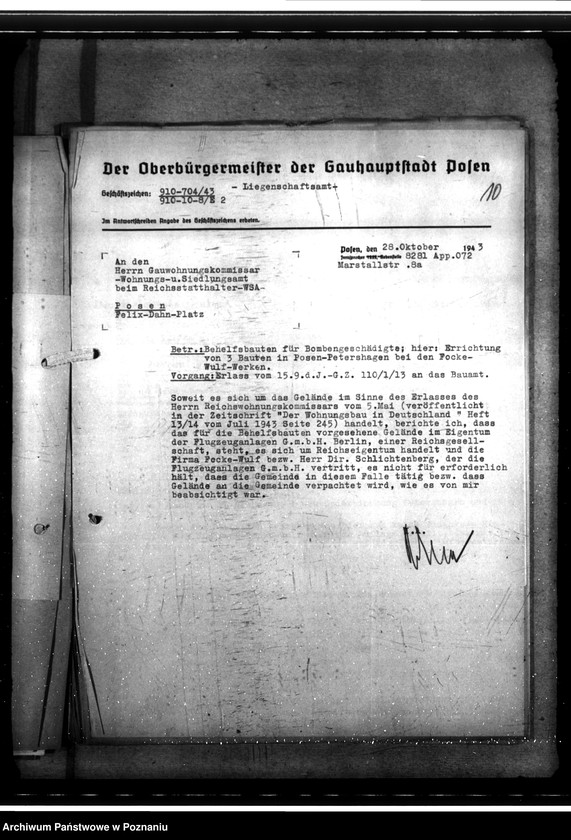 Obraz 17 z jednostki "Bau von Behelfsheimen bei den Focke - Wulfwerken - Kreising. Lagepläne (Krzesiny powiat Poznań)"