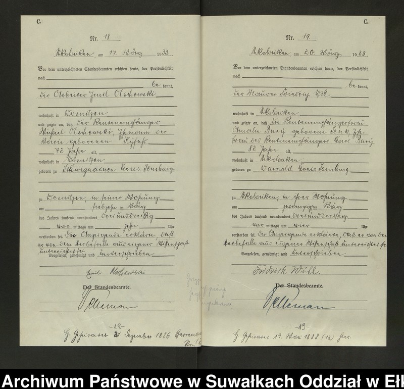 Obraz 12 z jednostki "Sterbe=Haupt=Register des Königlichen Preussischen Standes-Amtes Nikolaiken Kreis Sensburg"