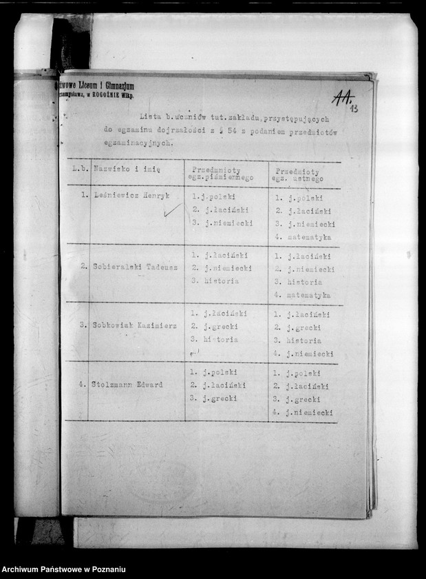 Obraz 16 z jednostki "Podstawowe Liceum i Gimnazjum Koedukacyjne- Rogoźno [spis abiturientów i eksternistów]"
