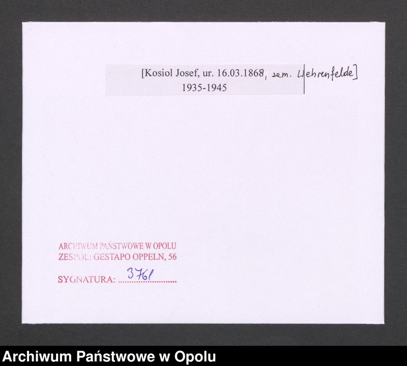Obraz 2 z jednostki "[Kosiol Josef, ur. 16.03.1868, zam. Wehrenfelde]"