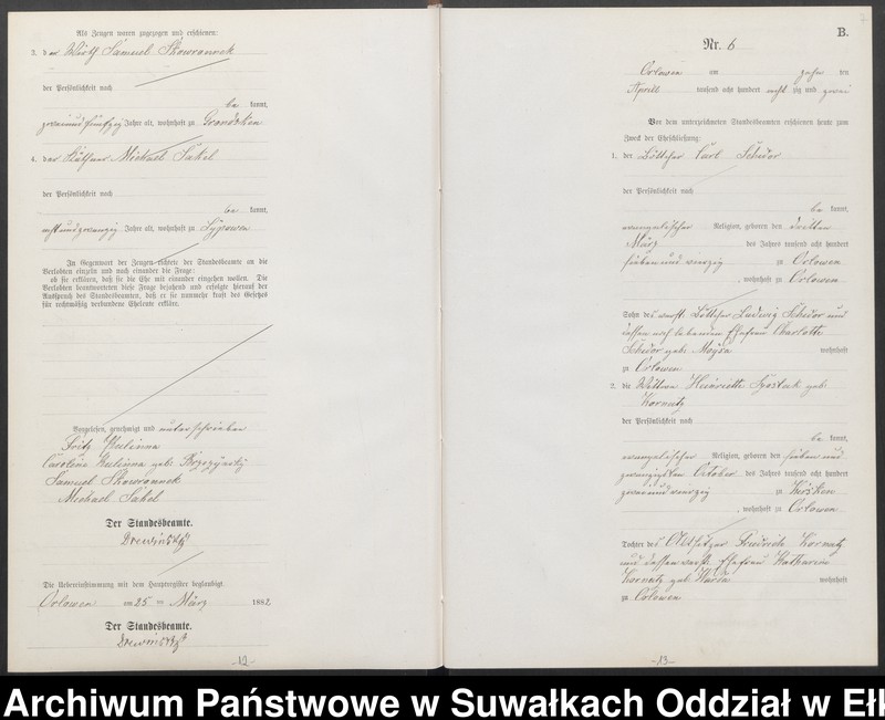 Obraz 10 z jednostki "Heiraths-Neben-Register des Preussischen Standes-Amtes [Orlowen] Kreis [Loetzen] für das Jahr 1882"