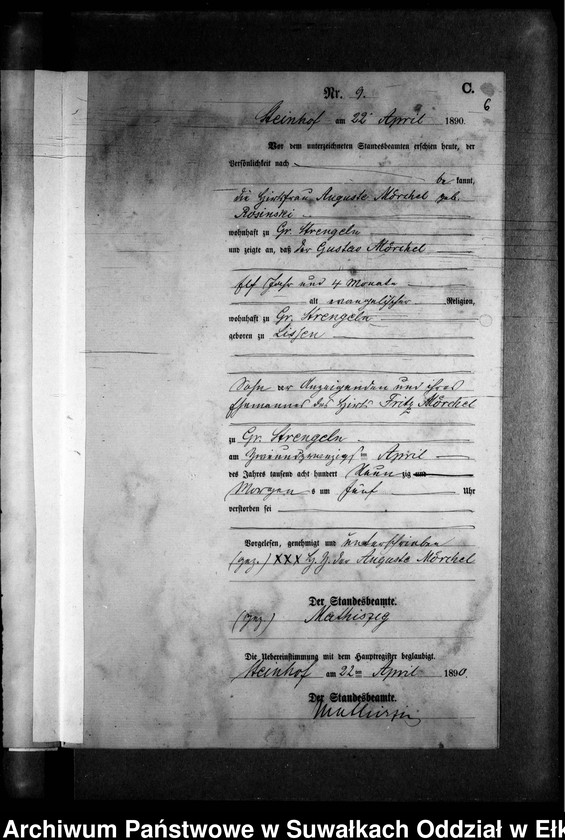 image.from.unit.number "Sterbe-Neben-Register des Preussischen Standes-Amtes Gr. Strengeln Kreis Angerburg"