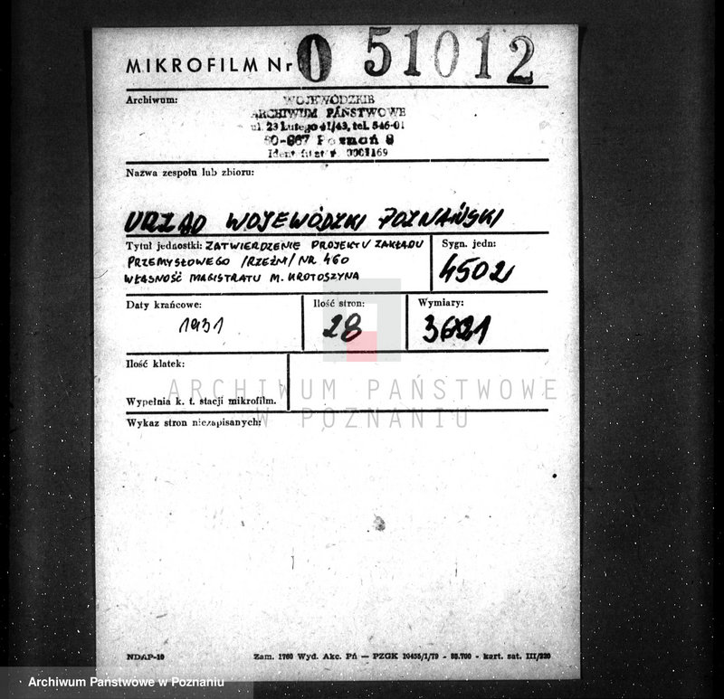 image.from.unit.number "Zatwierdzenie projektu zakładu przemysłowego /Rzeźni/ nr 460 własność Magistratu m. Krotoszyna"
