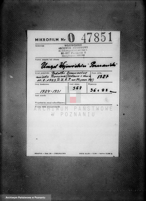 image.from.unit.number "Podatki Komunalne miasta Barcina /Ustawa z dnia 11.8.1923 D.U.R.P 94 poz.747"