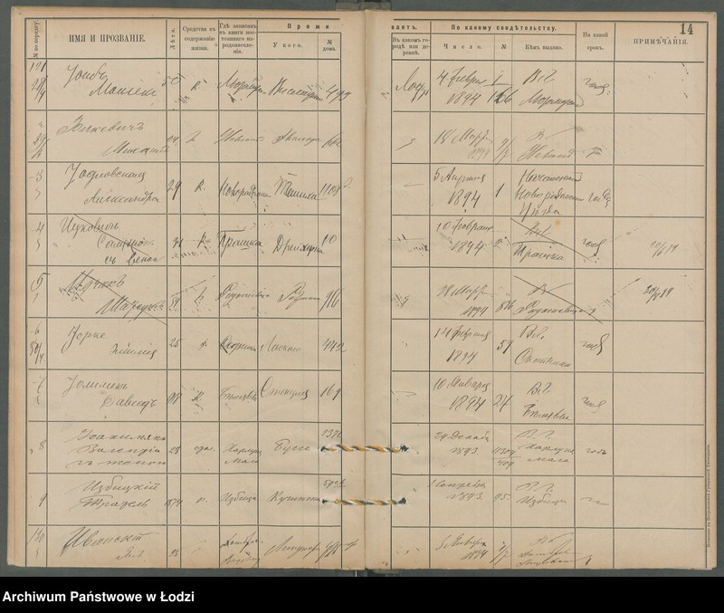 Obraz 16 z jednostki "[Księga ludności niestałej m. Łodzi lit. I]"