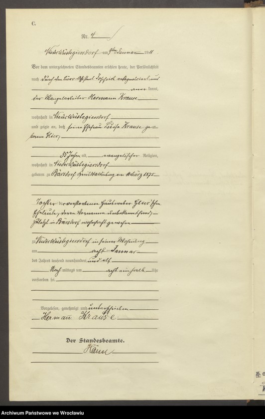 image.from.unit.number "Sterbe-Haupt-Register Nieder Wüstegiersdorf (Głuszyca) 1911"