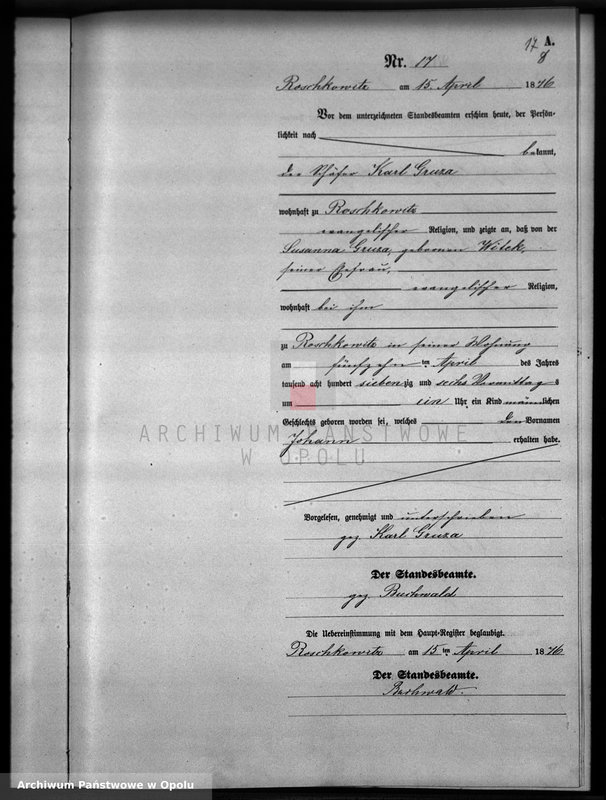 image.from.unit.number "Geburts-Neben-Register Standesamts Roschkowitz pro 1876"