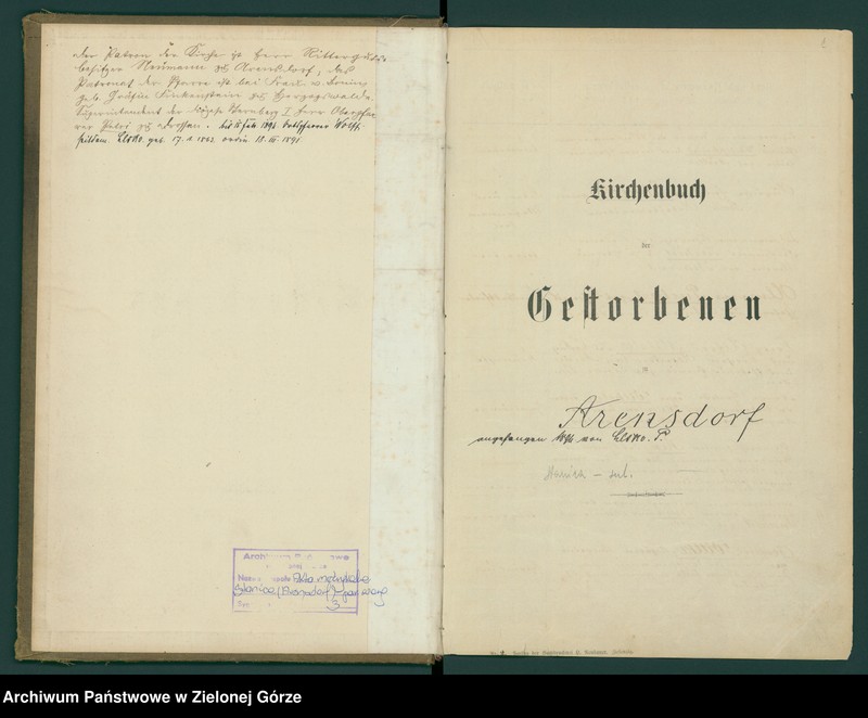 image.from.unit "Kirchenbuch der Gestorbenen zu Arensdorf."