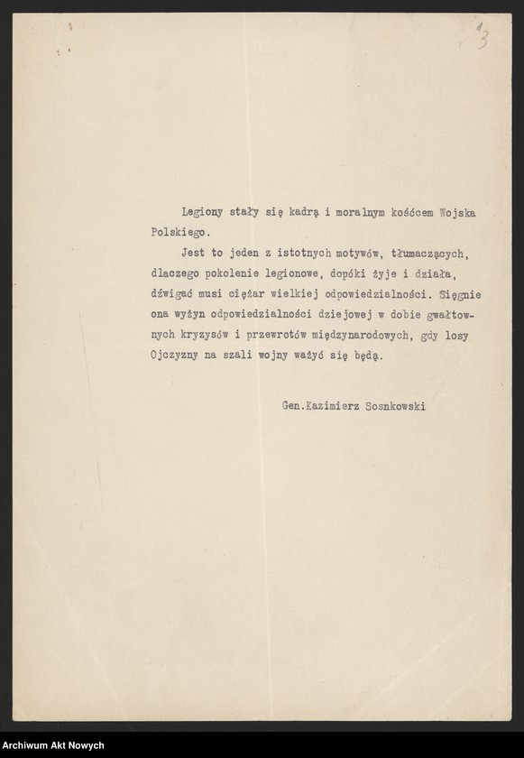 image.from.collection.number "Od legionisty do ministra. Dokumenty z kolekcji generała Kazimierza Sosnkowskiego."