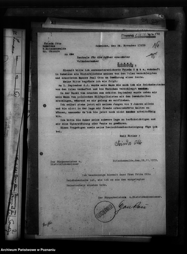 Obraz 20 z jednostki "Kreis Wreschen (Września). Wykazy miejscowych Niemców, którzy zginęli w 1939 roku - korespondecja"