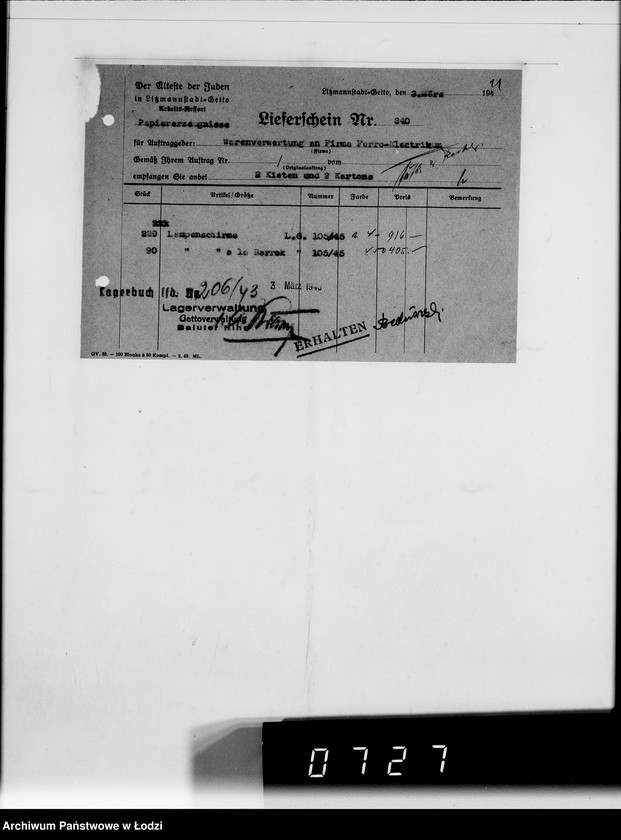 Obraz 15 z jednostki "Warenverwertung am Lager 91. [Aufträge] 6401-6600"