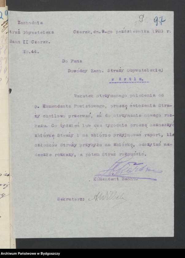 image.from.unit.number "[Raporty Kompani Rytel Zachodniej Straży Obywatelskiej - rozkazy Komendy Powiatowej w Chojnicach, Baonu II Czersk. Spis członków Zachodniej Straży Obywatelskiej Kompani Rytel]"