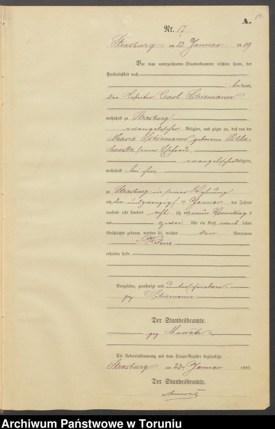 image.from.unit.number "Geburts-Neben-Register Strasburg W/Pr. für das Jahr 1889"