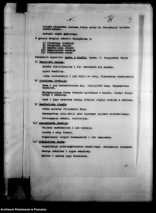 Obraz 14 z jednostki "Państwowa Szkoła Przemysłowo Handlowa Żeńska- Leszno [protokół z egzaminu końcowego]"