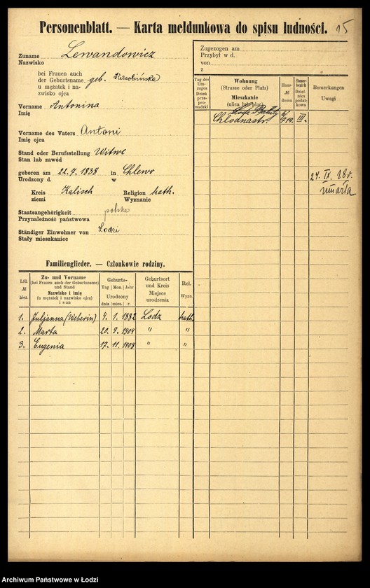 Obraz 17 z jednostki "[Spis ludności Łodzi] Lewan - Lewandowski"