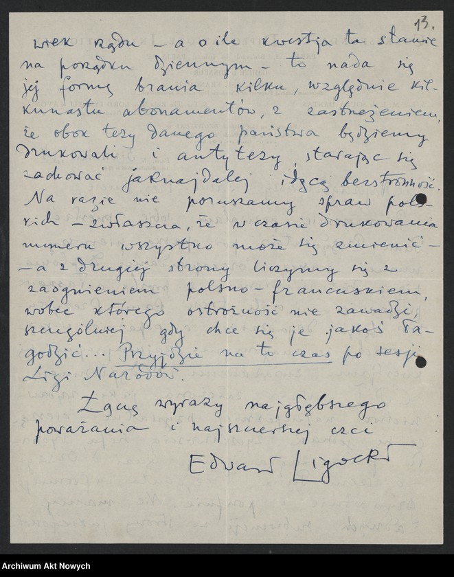 image.from.unit.number "Ligocki Edward (publicysta); Załączniki: wiersze: a) "Pieśń pomorska w Nowym Jorku" (wycinek prasowy); b) "Ignacy Jan Paderewski przed królewską trumną" (maszynopis); c) wycinek prasowy; L.5"