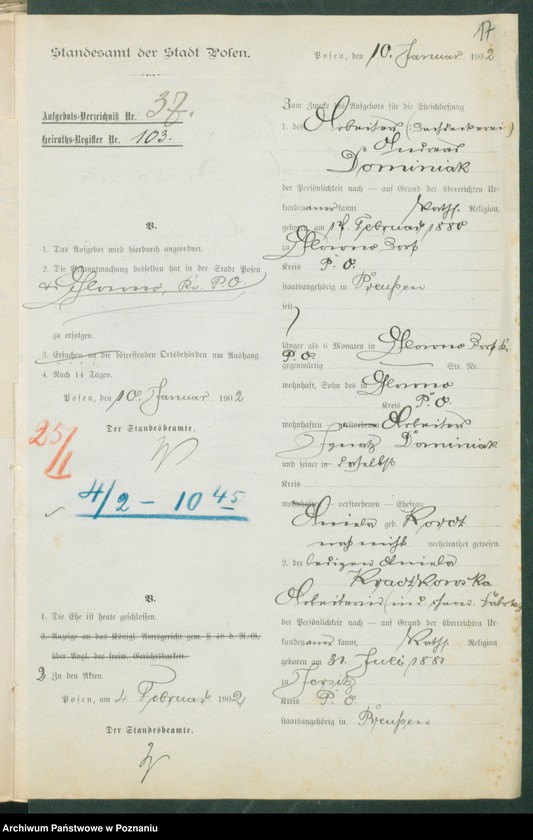 Obraz 19 z jednostki "[Dokumenty dostarczone przez narzeczonych do zawarcia związku małżeńskiego za 1902 rok. Tom III]"