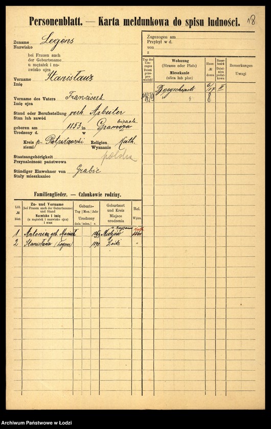 Obraz 20 z jednostki "[Spis ludności Łodzi] Legart - Lemke"