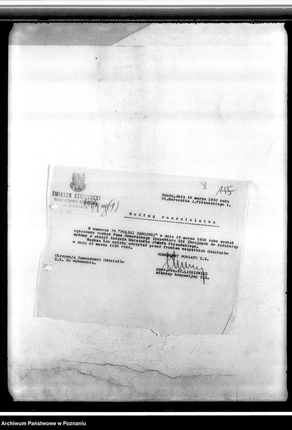 Obraz 12 z jednostki "Korespondencja Komend Powiatowych Związku Strzeleckiego w: Wyrzysku, Czarnkowie oraz w Koninie z jednostkami podległymi"