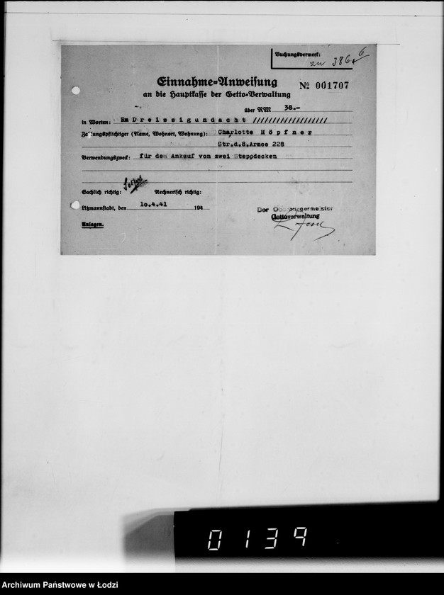 Obraz 9 z jednostki "Lager 39. Matratzen, Daunensteppdecken [Kwity i listy przesyłkowe]"