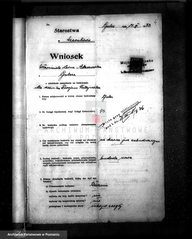 Obraz 8 z jednostki "Zatwierdzenie zakładu przemysłowego rzeźni Leona Adamczaka w Gulczu pow. czarnkowski"