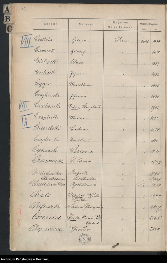 Obraz 17 z jednostki "Spis alfabetyczny urodzeń za 1909"