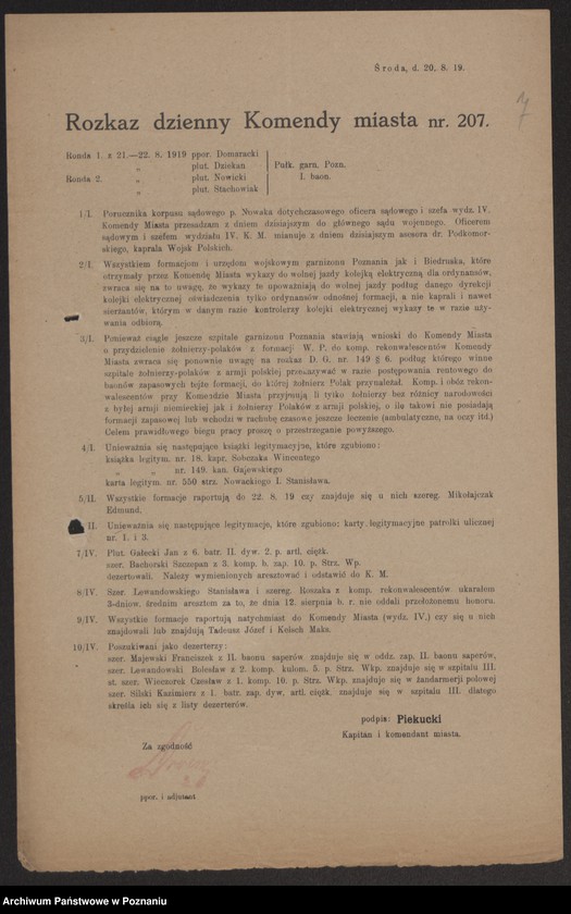 Obraz 9 z jednostki "/Rozkazy Komendy Miasta Poznania/, nr 201-339."