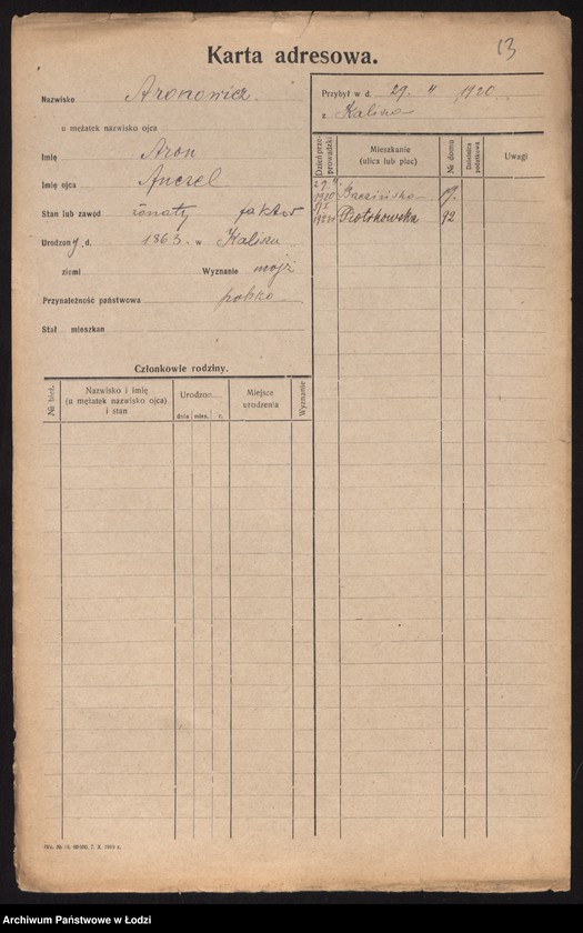 Obraz 15 z jednostki "[Spis ludności Łodzi] Aronowicz - Auerbach"