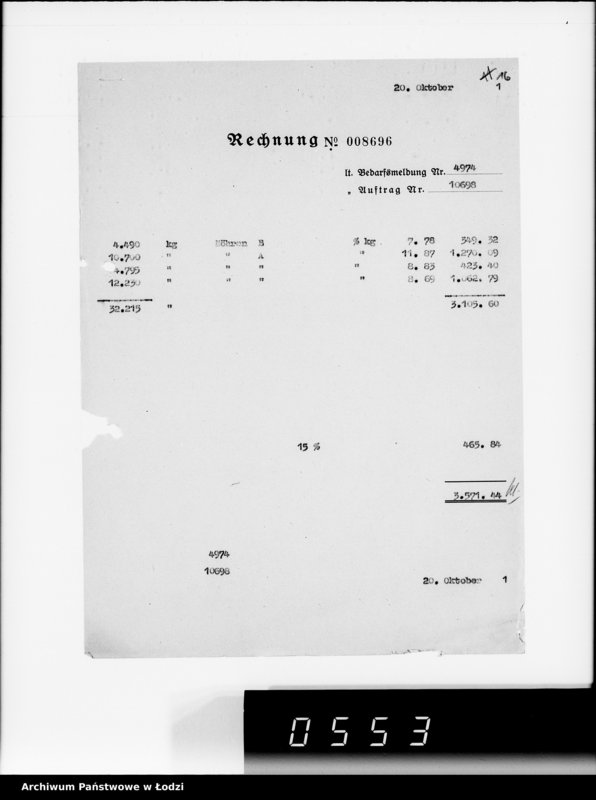 Obraz 20 z jednostki "Aufträge 5734-10700 [Faktury, listy przewozowe na dostarczone dla Getta produkty żywnościowe, materiały opałowe, przemysłowe]"