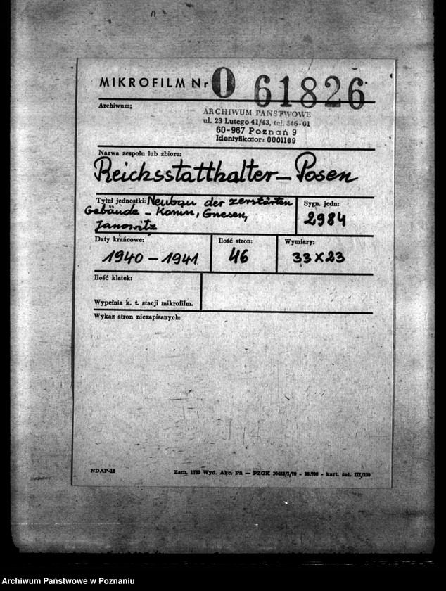 Obraz 2 z jednostki "Neubau der zerstöten Gebäude - Konin, Gnesen, Janowitz"