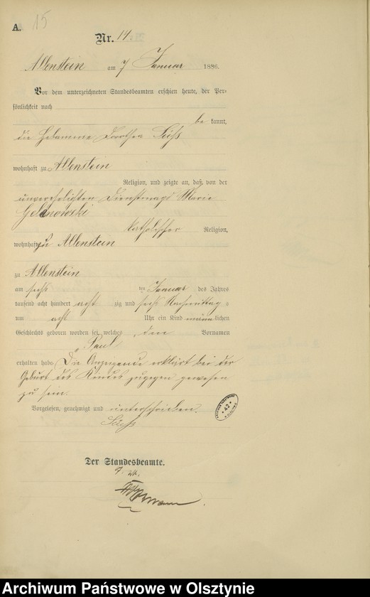 image.from.unit.number "Geburts-Haupt-Register Tom I,Nr 1 - 300"