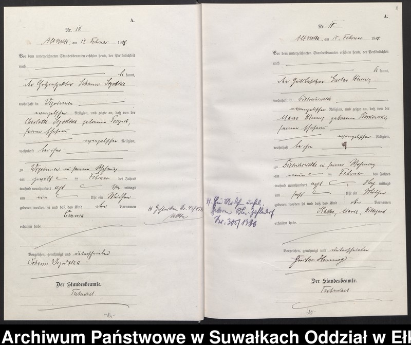 image.from.unit.number "[Geburts-Haupt-Register des Königlichen Preussischen Standes-Amtes Ukta Kreis Sensburg]"