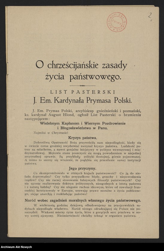 image.from.unit.number "O chrześcijańskie zasady życia państwowego (List pasterski kard. prymasa A. Hlonda - broszura)"