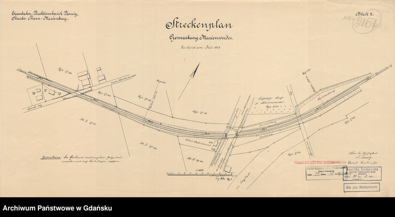 image.from.unit.number "Eisenbahn Direktionsbezirk Danzig. Strecke: Thorn - Marienburg. Streckenplan. Gemarkung Marienwerder. Zustand vom Juli 1908. Blatt 2"