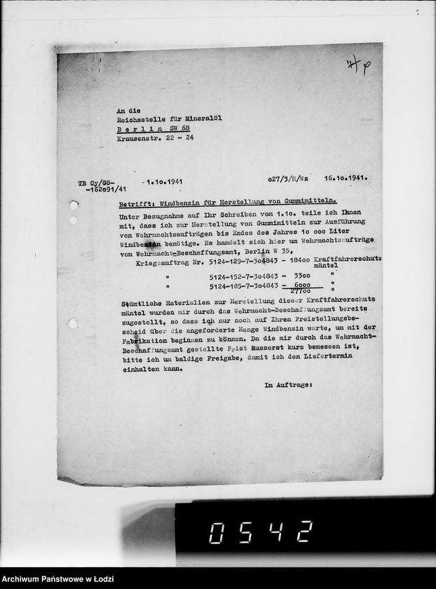 Obraz 14 z jednostki "Spezialbenzin- Kontingent für Gummimäntelfabrikation im Getto"