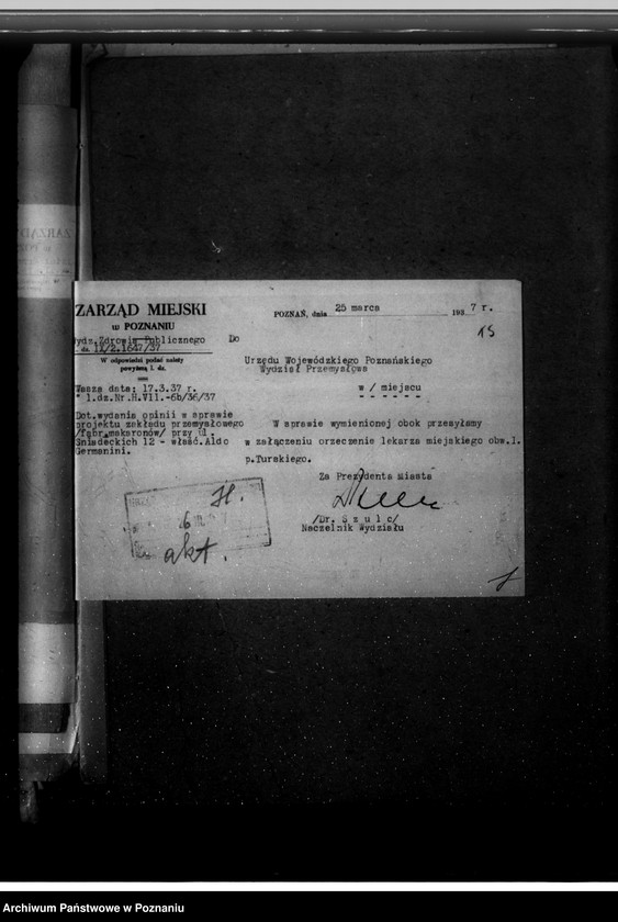 image.from.unit.number "Zatwierdzenie zakładu przemysłowego /fabryki makaronu/  Aldo- Germanini i Spółka w Poznaniu"
