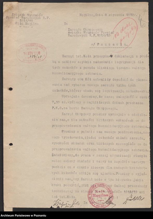 Obraz 10 z jednostki "Sprawozdania z działalności poszczególnych kół okręgu poznańskiego oraz korespondencja dotycząca tych zw. Składy osobowe zarządu."