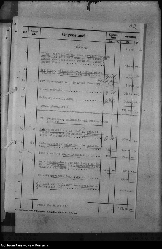 Obraz 16 z jednostki "Kostenvoranschlag. Neugestaltung des Schlosses zu Posen"