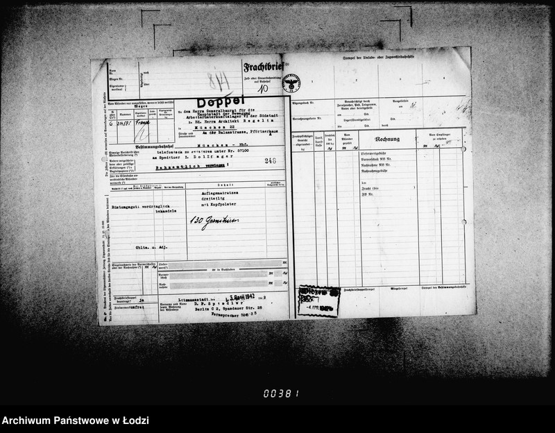 Obraz 14 z jednostki "Frachtbriefe [doppel einige Ausgang] vom 801-1300. [Wtórniki listów przewozowych]"