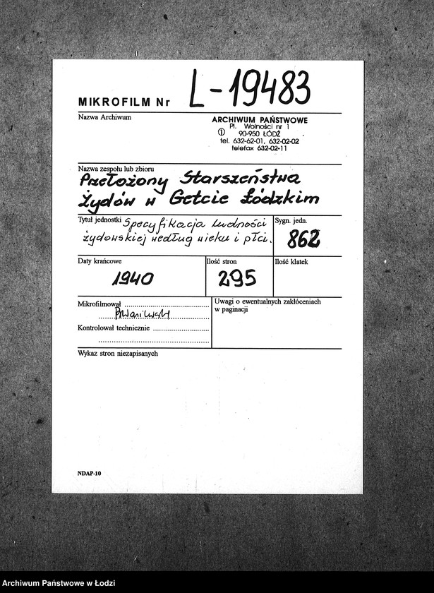 Obraz 2 z jednostki "[Statystyka ludności żydowskiej według wieku i płci]"