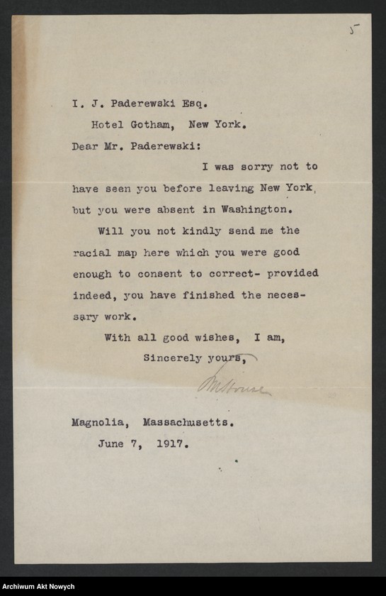 image.from.unit.number "Stosunek Stanów Zjednoczonych A.P. do sprawy niepodległości Polski. Memoriały. Korespondencja. Wycinki prasowe"